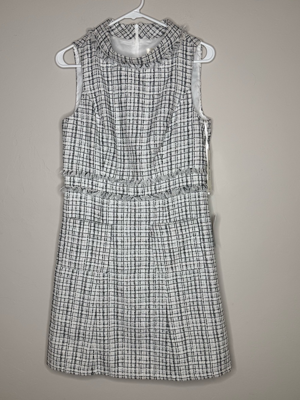 Eliza J white and black tweed dress mock neck a line nwt size 8